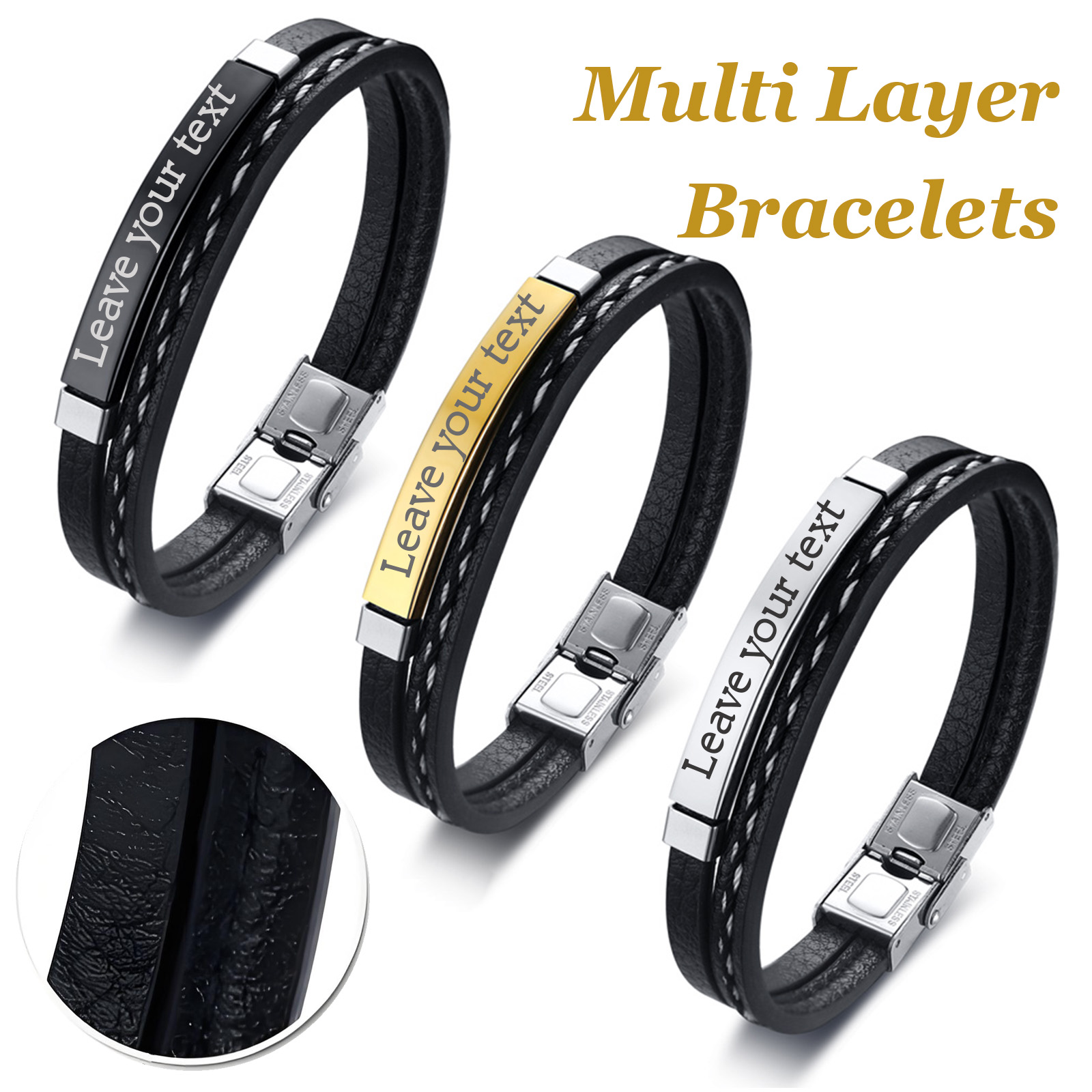 Men Accessories Wholesale - Dual-Layer Commission Braided PU Leather Bracelet