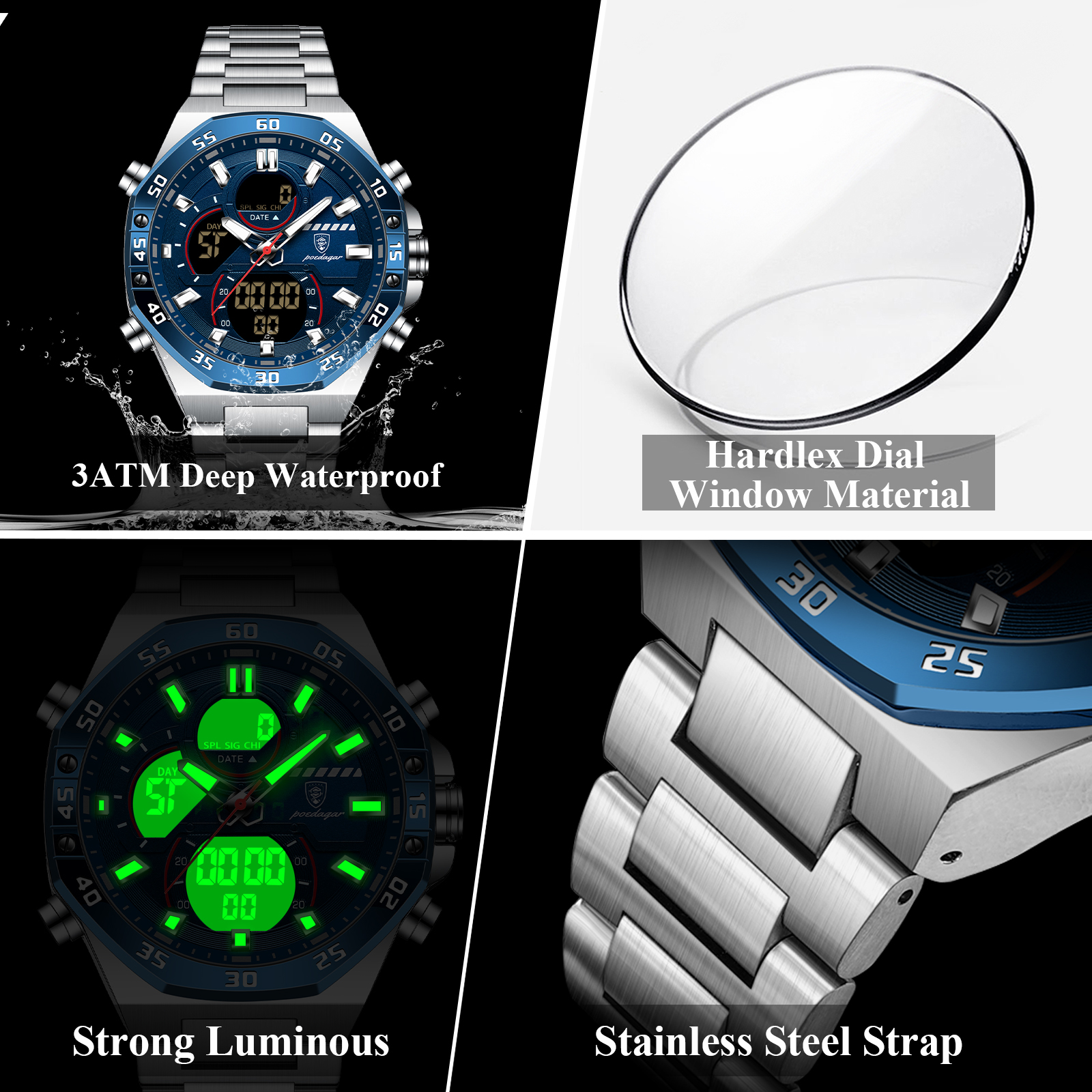 POEDAGAR Top Men Clock LED Lum - Men'S Accessories Watches recensione e prezzo