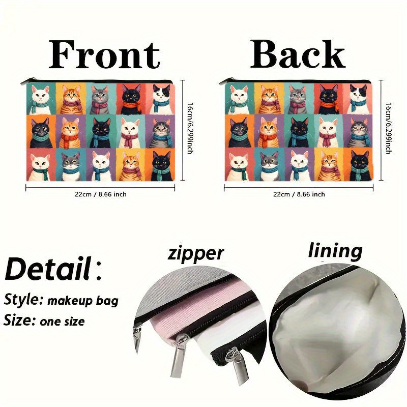 Cute Cat Print Makeup Bag, Zip - Men Accessories Organiser recensione e prezzo